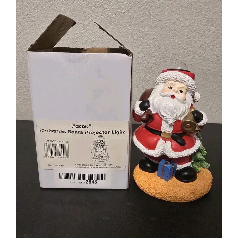 Facon 5.5'' Resin Christmas Santa Claus Figurine RGB Projector Light New Tested